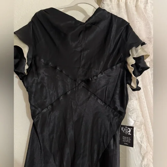 1930s Paramour Bias Cut Gown - Black & Ivory Satin - Picture 6 of 14